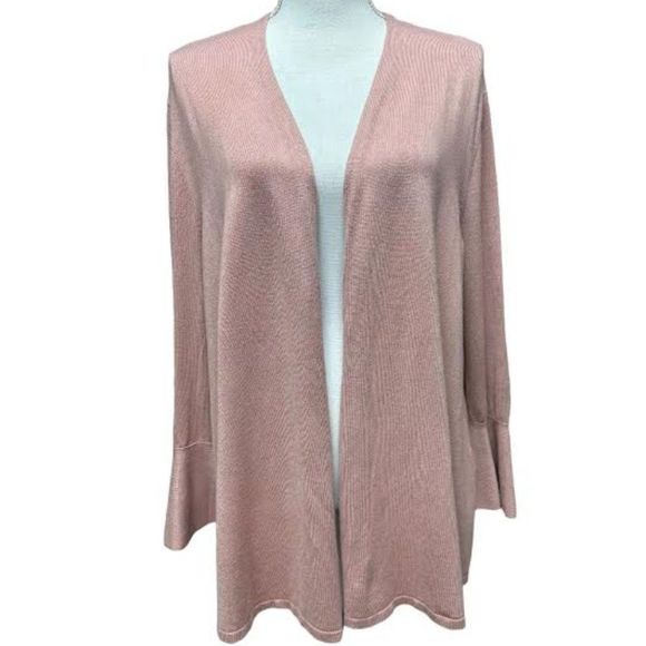 Alfani Pink Open Front Cardigan Bell Sleeves Bow Accents Size L Fre Flowy Dainty - Picture 1 of 12